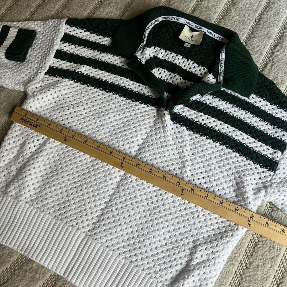 TUCKERNUCK Tnuck Sports White and Green Mesh Fischer Sweater size small Sports - Picture 6 of 8